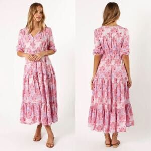 Petal & Pup Dress Kelda Dress Floral Print Maxi Tiered Pink/Purple Size Small